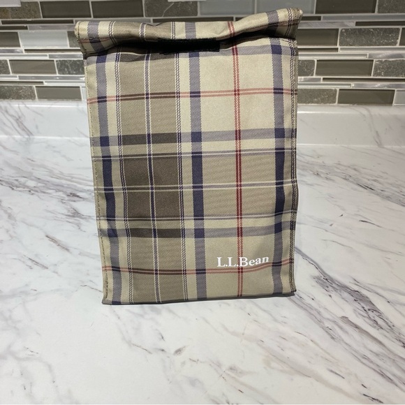 L.L. Bean Lunch Kit tan plaid lunch bag / sack - Picture 2 of 7